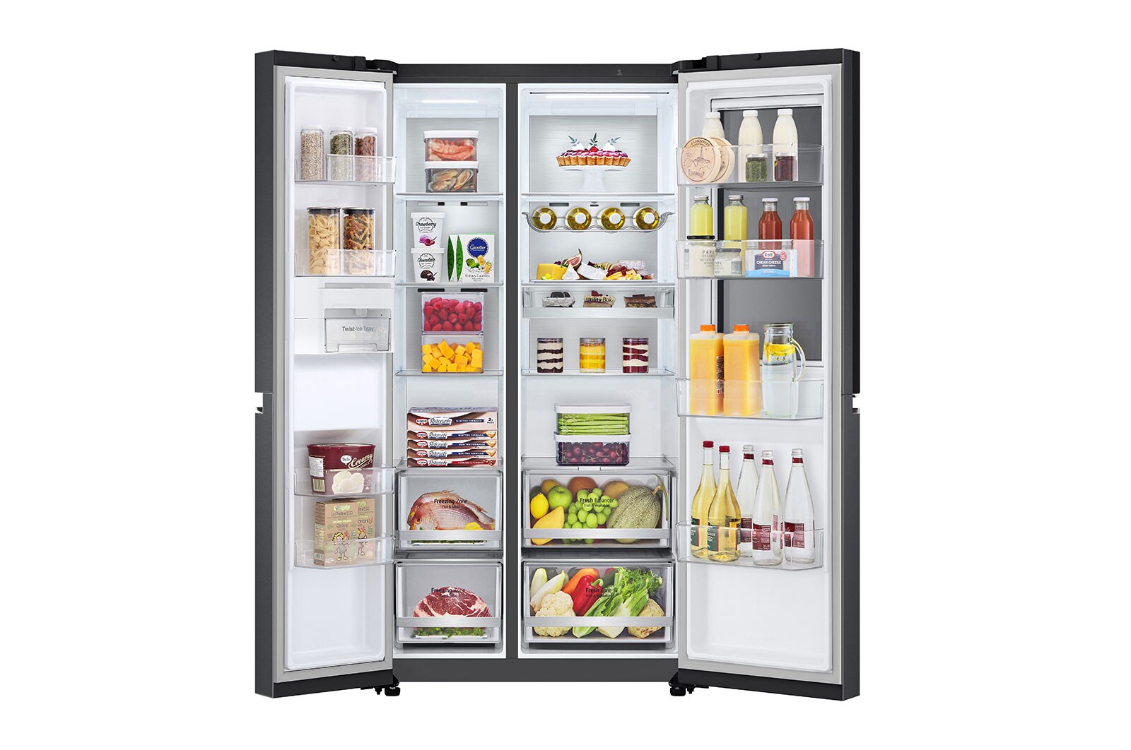 LG Side-by-Side mit InstaView Door-in-Door®  | 655 Liter Kapazität | Energieeffizienzklasse E | Matte Black | GSQV90MCAE, GSQV90MCAE