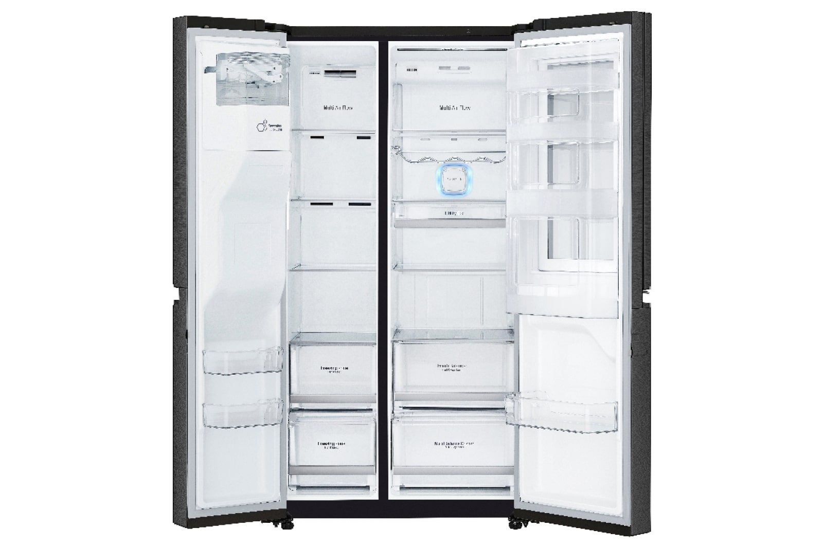 LG Side-by-Side mit InstaView Door-in-Door ® | Eis-, Crushed Ice- und Wasserspender | 625 Liter Kapazität | Energieeffizienzklasse F | Festwasseranschluss | Matte Black Steel | GSX960MCVZ, GSX960MCVZ