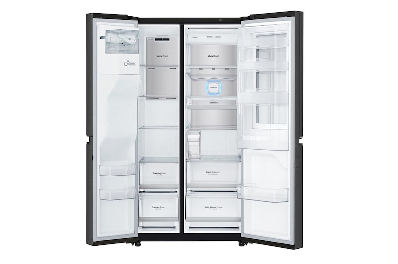 LG Side-by-Side mit InstaView Door-in-Door ® | Eis-, Crushed Ice- und Wasserspender | 625 Liter Kapazität | Energieeffizienzklasse E | Interner Wassertank 4L | Matte Black Steel | GSX961MCCE, GSX961MCCE