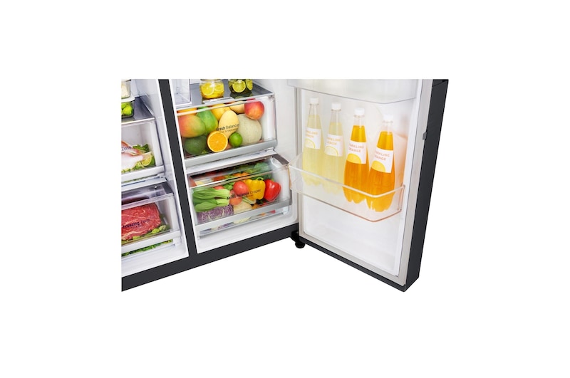 LG Side-by-Side mit InstaView Door-in-Door ® | Eis-, Crushed Ice- und Wasserspender | 625 Liter Kapazität | Energieeffizienzklasse E | Interner Wassertank 4L | Matte Black Steel | GSX961MCCE, GSX961MCCE