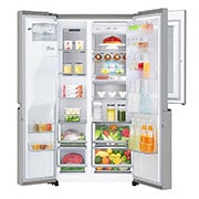 LG Side-by-Side mit InstaView Door-in-Door ® | Eis-, Crushed Ice- und Wasserspender | 625 Liter Kapazität | Energieeffizienzklasse E | Interner Wassertank 4L | Edelstahl-Look | GSX971NEAE, GSX971NEAE