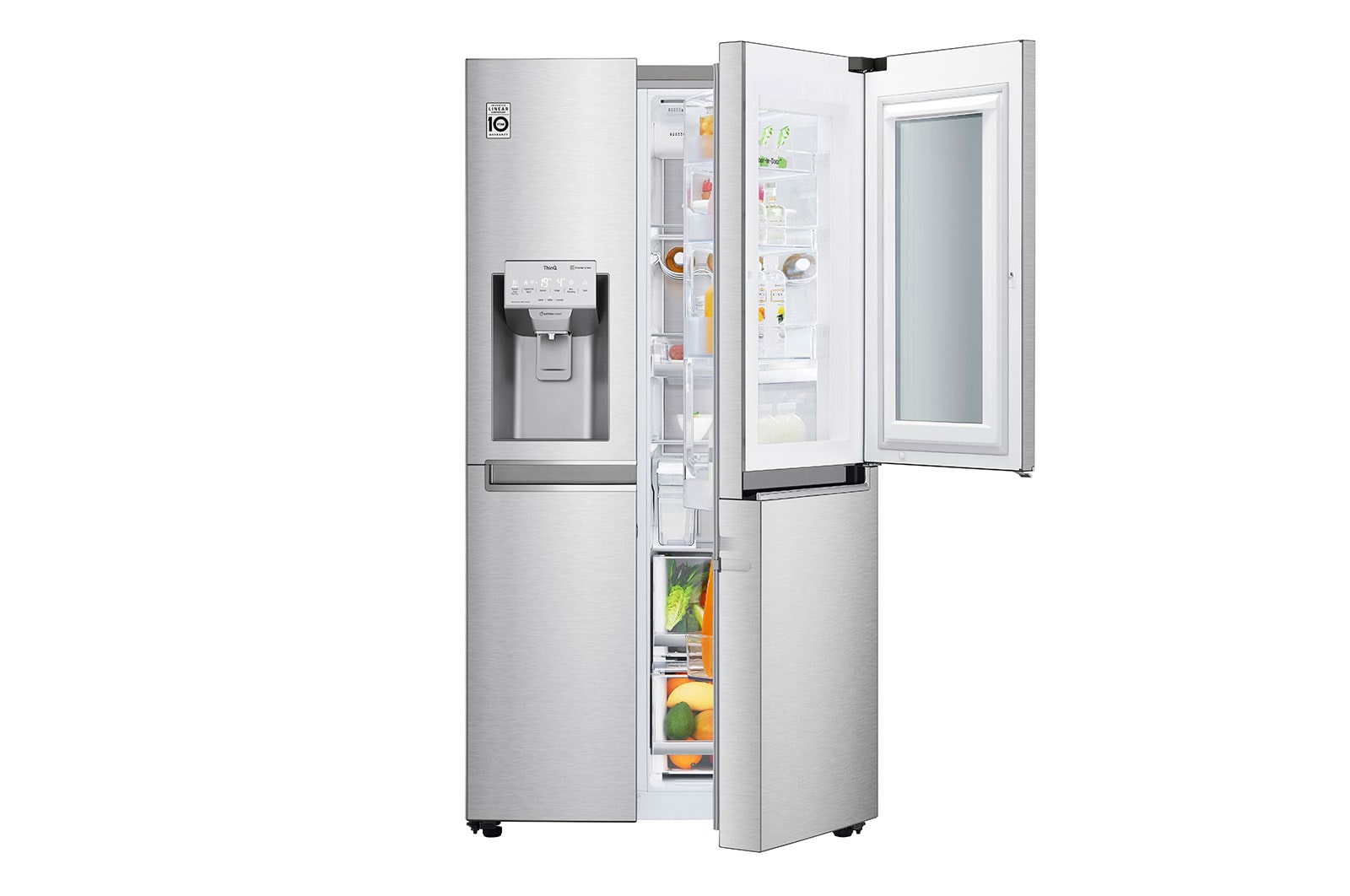 LG Side-by-Side mit InstaView Door-in-Door ® | Eis-, Crushed Ice- und Wasserspender | 625 Liter Kapazität | Energieeffizienzklasse E | Interner Wassertank 4L | Edelstahl-Look | GSX971NEAE, GSX971NEAE