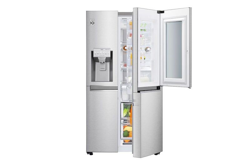 LG Side-by-Side mit InstaView Door-in-Door ® | Eis-, Crushed Ice- und Wasserspender | 625 Liter Kapazität | Energieeffizienzklasse E | Interner Wassertank 4L | Edelstahl-Look | GSX971NEAE, GSX971NEAE