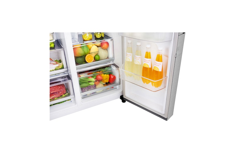 LG Side-by-Side mit InstaView Door-in-Door ® | Eis-, Crushed Ice- und Wasserspender | 625 Liter Kapazität | Energieeffizienzklasse E | Interner Wassertank 4L | Edelstahl-Look | GSX971NEAE, GSX971NEAE