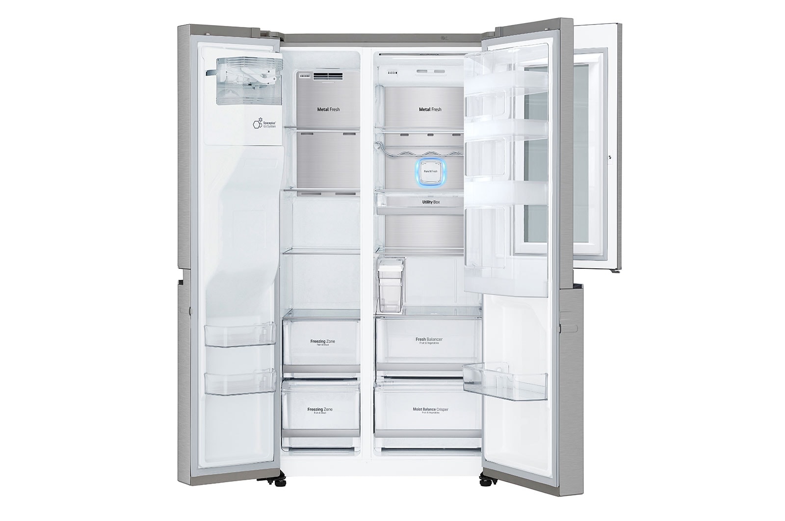 LG Side-by-Side mit InstaView Door-in-Door ® | Eis-, Crushed Ice- und Wasserspender | 625 Liter Kapazität | Energieeffizienzklasse E | Interner Wassertank 4L | Edelstahl-Look | GSX971NEAE, GSX971NEAE