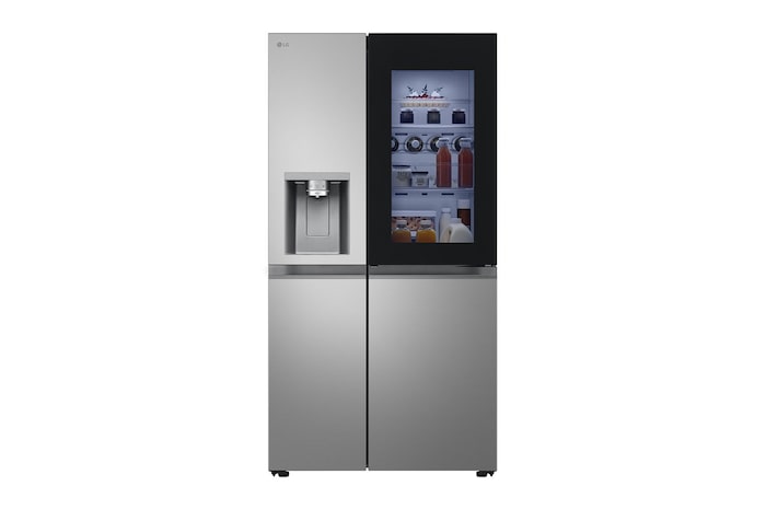 Vorderseite von Side-by-Side Kühlschrank mit InstaView Door-in-Door® (D, 628L, 179 cm hoch ) mit Eis-, Crushed Ice- und Wasserspender, GSXE81PYBD