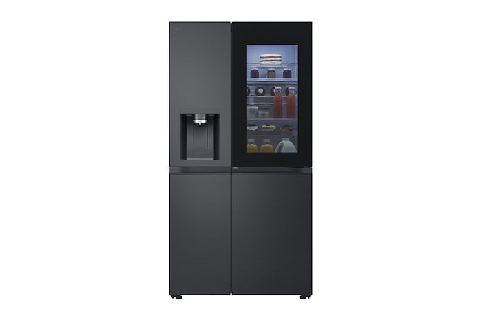 Vorderseite von Side-by-Side Kühlschrank mit InstaView Door-in-Door® (D, 628L, 179cm hoch) mit Eis-, Crushed Ice- und Wasserspender, Festwasseranschluss & Craft Ice | GSXE90EVDD