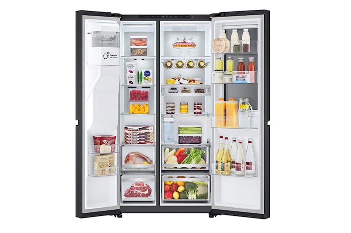 LG Side-by-Side Kühlschrank mit InstaView® (EEK D, 628L, 179cm hoch) mit Eis-, Crushed Ice- und Wasserspender & internem Wassertank | GSXE91EVAD, GSXE91EVAD