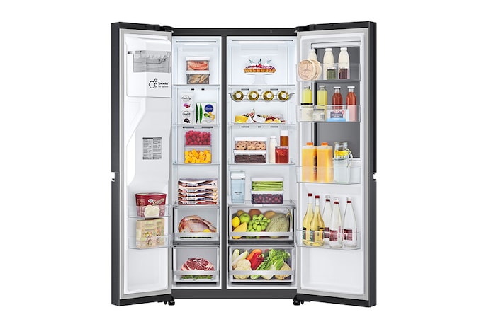 LG Side-by-Side Kühlschrank mit InstaView Door-in-Door® (EEK E, 635L, 179cm hoch) mit Eis-, Crushed Ice- und Wasserspender & internem Wassertank | GSXV81MCLE, GSXV81MCLE