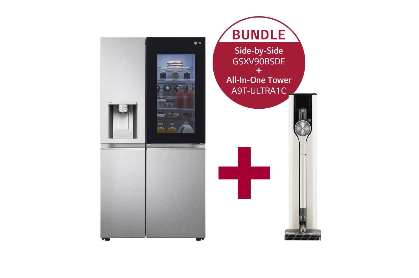 LG Side-by-Side Kühlschrank mit InstaView Door-in-Door® (E, 635L,179cm hoch) & Staubsauger All-In-One Tower im Set | GSXV90BSDE.A9T1C, GSXV90BSDE.A9T1C