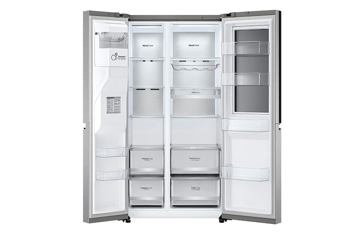 LG Side-by-Side Kühlschrank mit InstaView Door-in-Door® (D, 628L, 179cm hoch) mit Eis-, Crushed Ice- und Wasserspender & Festwasseranschluss | GSXE90MBDD, GSXE90MBDD