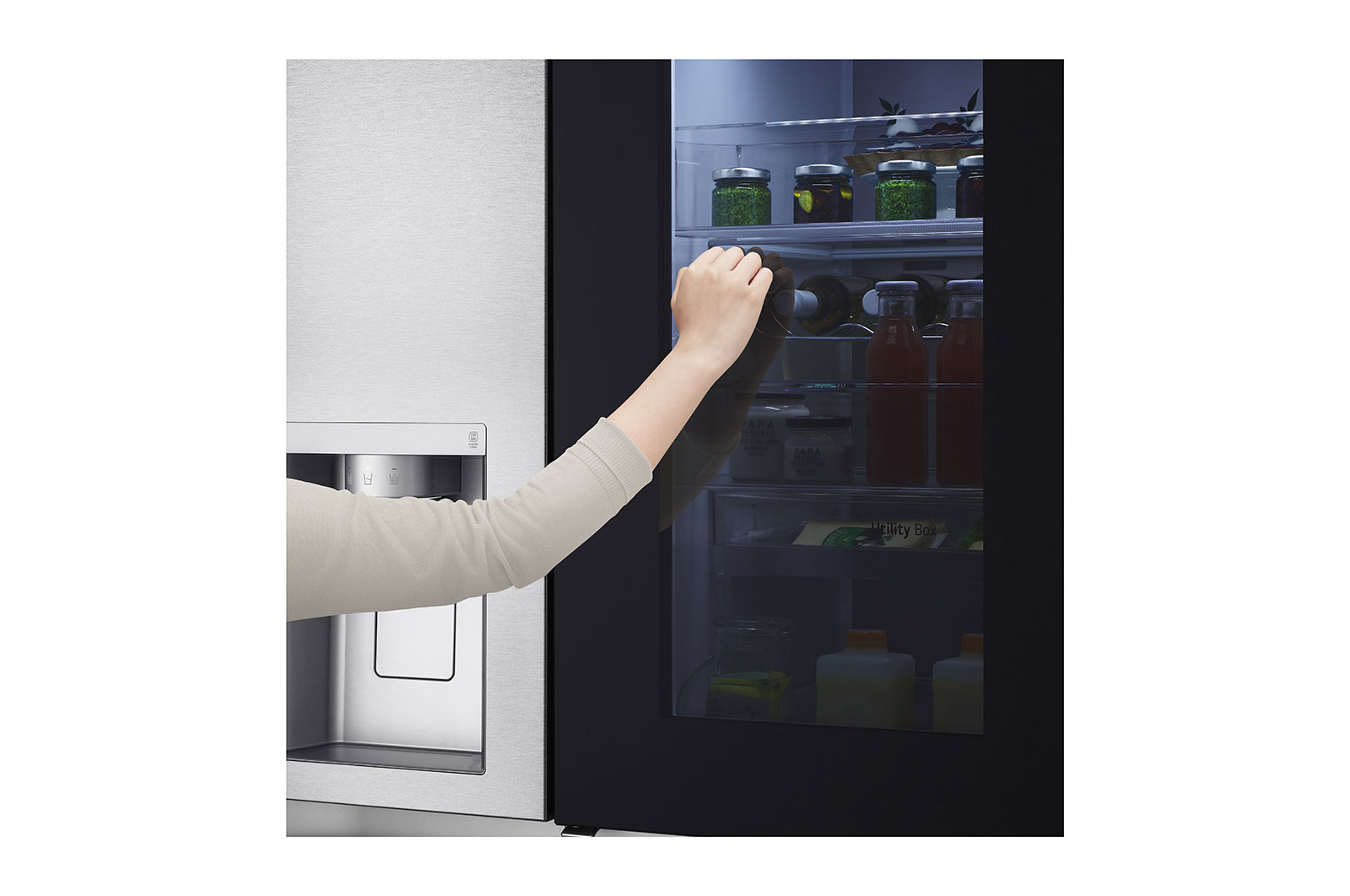 LG Side-by-Side Kühlschrank mit InstaView Door-in-Door® (E, 635L, 179cm hoch) mit Festwasseranschluss & Eis-, Crushed Ice- und Wasserspender | GSXV90MBAE , GSXV90MBAE