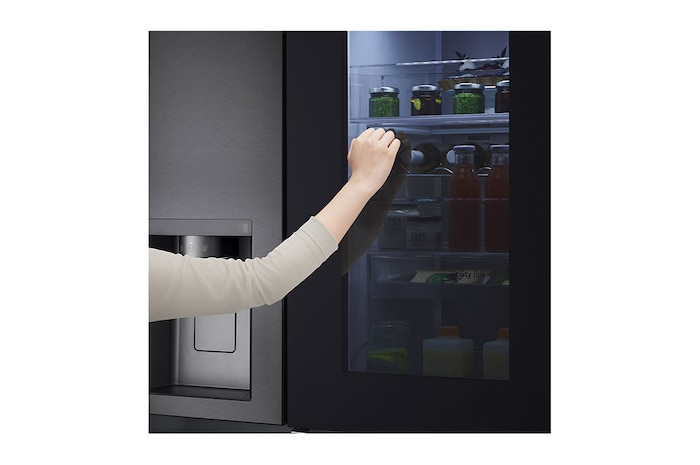 LG Side-by-Side Kühlschrank mit InstaView Door-in-Door® (E, 635L, 179cm hoch) mit Eis-, Crushed Ice- und Wasserspender & Festwasseranschluss | GSXV90MCAE, GSXV90MCAE