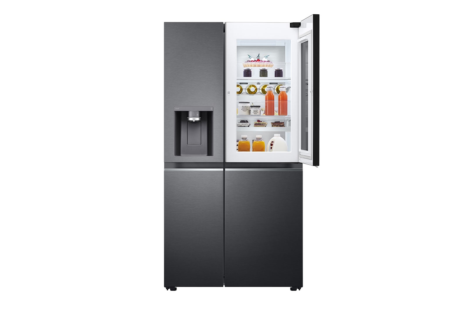 LG Side-by-Side Kühlschrank mit InstaView Door-in-Door® (E, 635L, 179cm hoch) mit Festwasseranschluss & Eis-, Crushed Ice- und Wasserspender | GSXV90MCAE, GSXV90MCAE