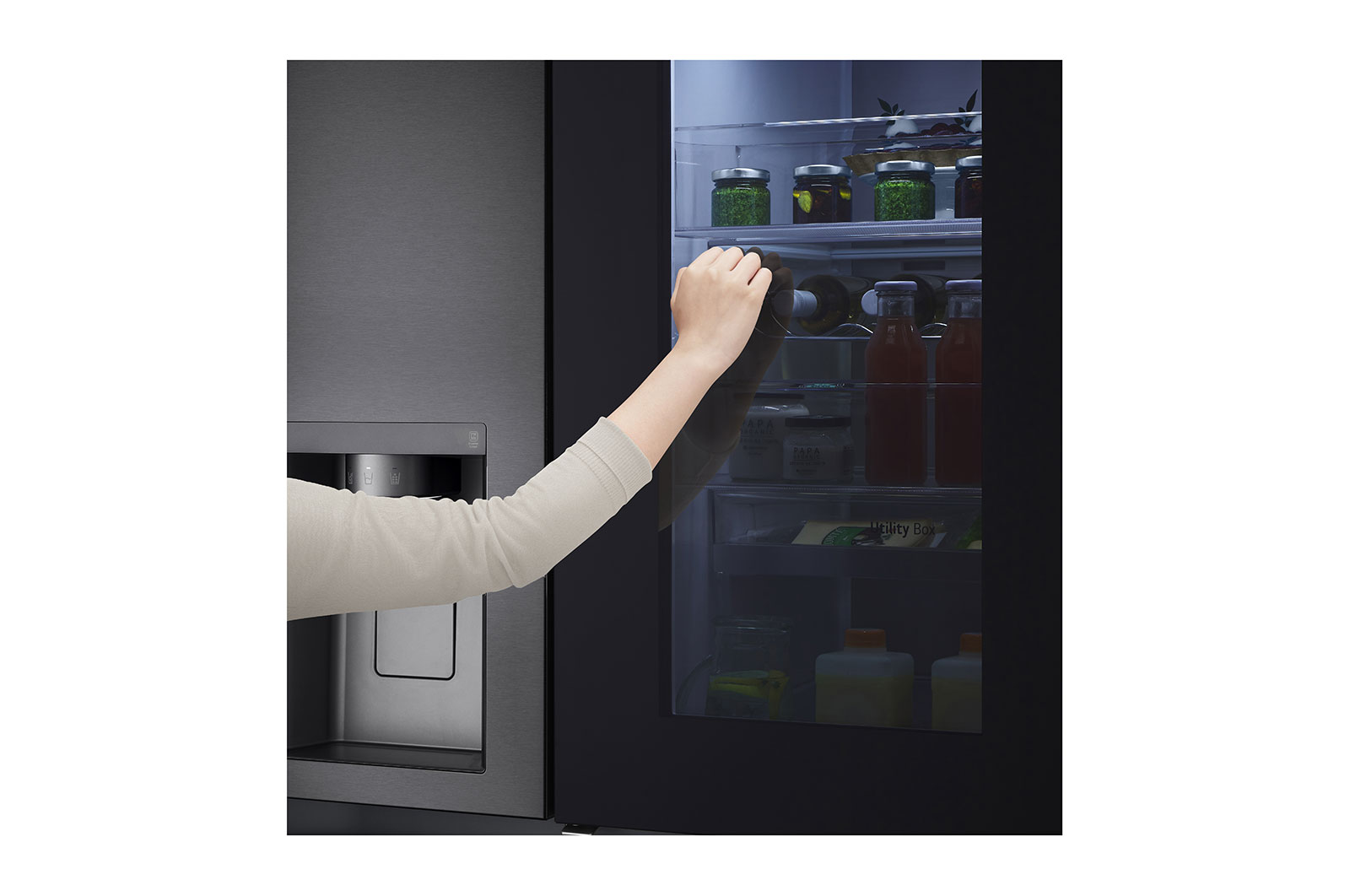 LG Side-by-Side Kühlschrank mit InstaView Door-in-Door® (E, 635L, 179cm hoch) mit Festwasseranschluss & Eis-, Crushed Ice- und Wasserspender | GSXV90MCAE, GSXV90MCAE