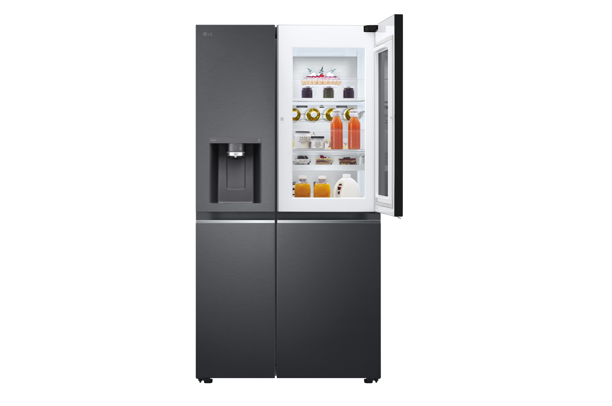 LG Side-by-Side Kühlschrank mit InstaView Door-in-Door® (EEK E, 635L, 179cm hoch) mit Eis-, Crushed Ice- und Wasserspender & Festwasseranschluss | GSXV90MCAE, GSXV90MCAE