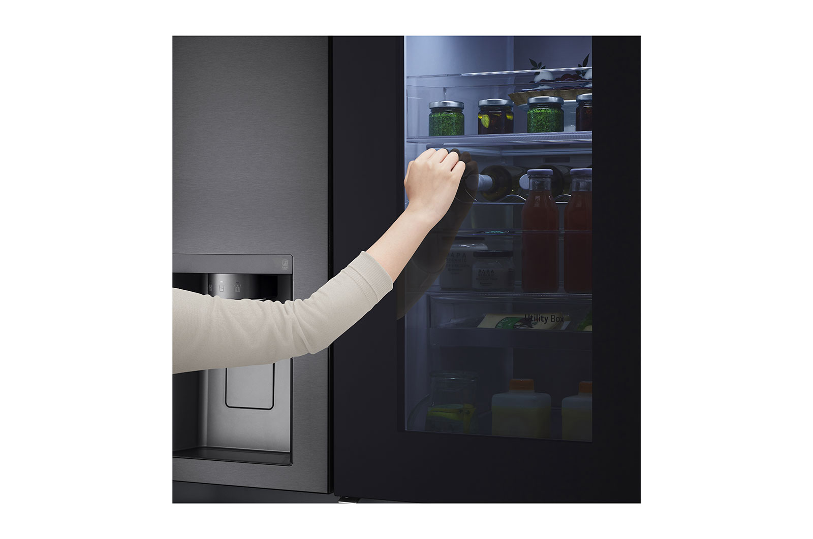 LG Side-by-Side Kühlschrank mit InstaView Door-in-Door® (E, 635L, 179cm hoch) mit Festwasseranschluss, Eis-, Crushed Ice-, Wasserspender & Craft Ice | GSXV90MCDE , GSXV90MCDE