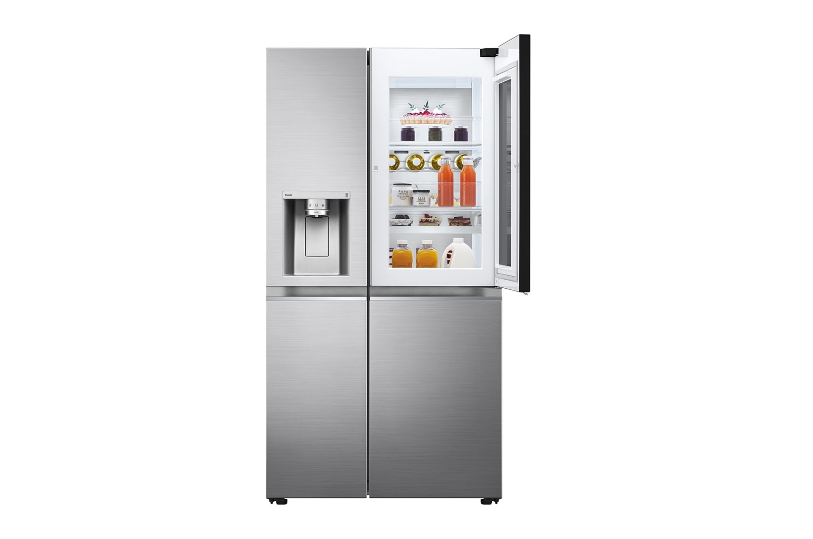 LG Side-by-Side mit InstaView Door-in-Door ®  | Eis-, Crushed Ice- und Wasserspender | 635 Liter Kapazität | Energieeffizienzklasse F | Festwasseranschluss | Platinum Silver | GSXV90PZAF , GSXV90PZAF