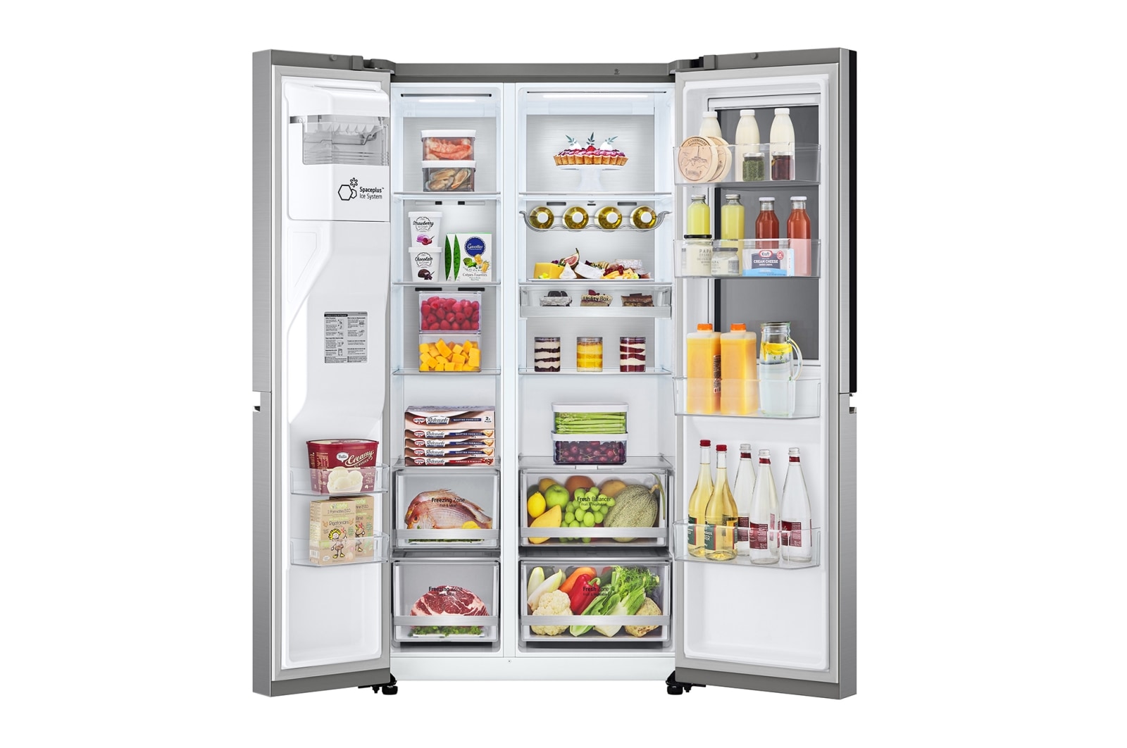 LG Side-by-Side mit InstaView Door-in-Door ®  | Eis-, Crushed Ice- und Wasserspender | 635 Liter Kapazität | Energieeffizienzklasse F | Festwasseranschluss | Platinum Silver | GSXV90PZAF , GSXV90PZAF