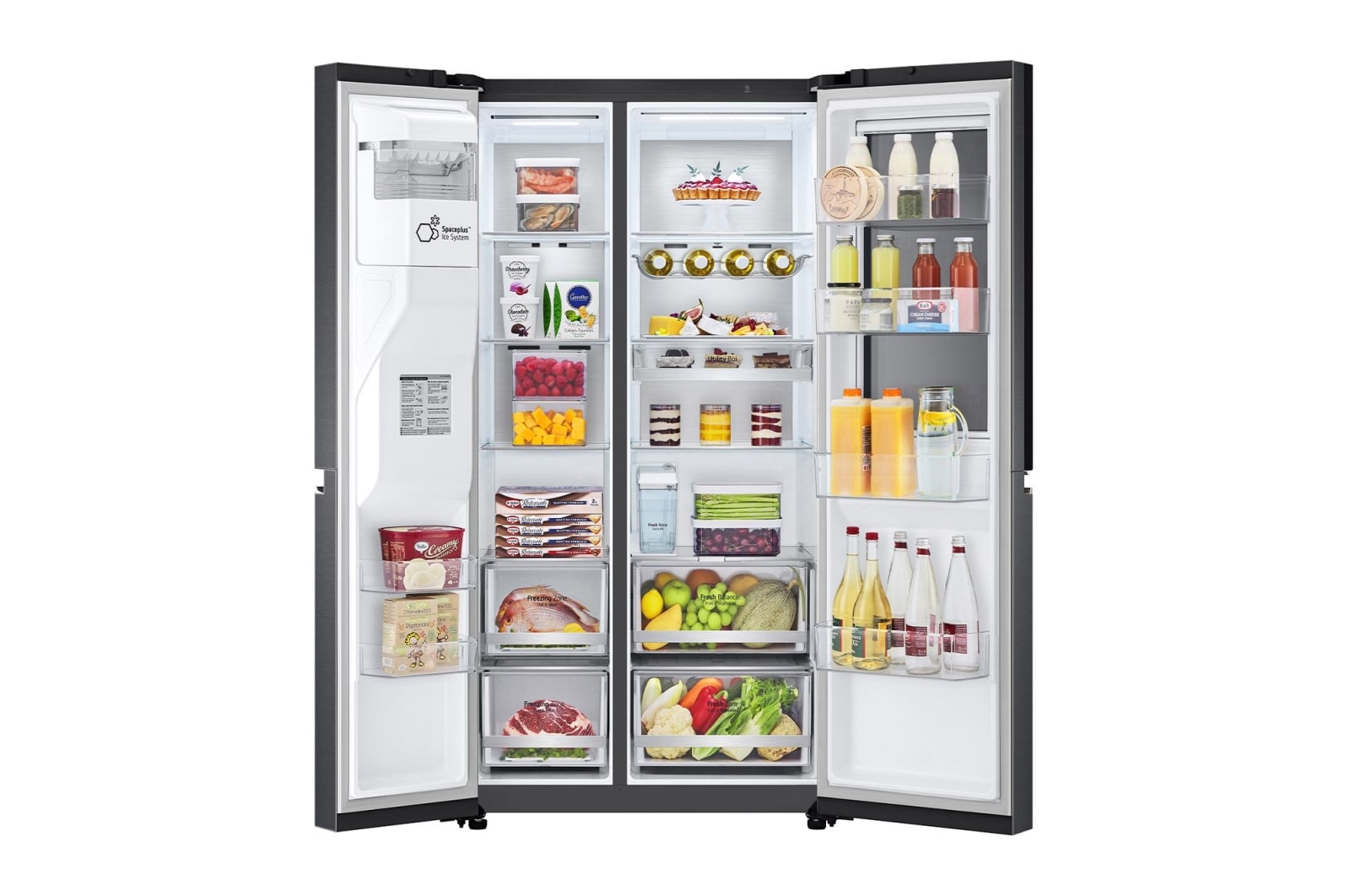 LG Side-by-Side mit InstaView Door-in-Door® | Eis-, Crushed Ice- und Wasserspender  | 635 Liter Kapazität | Energieeffizienzklasse F | Interner Wassertank 4L | Matte Black | GSXV91MCAF, GSXV91MCAF