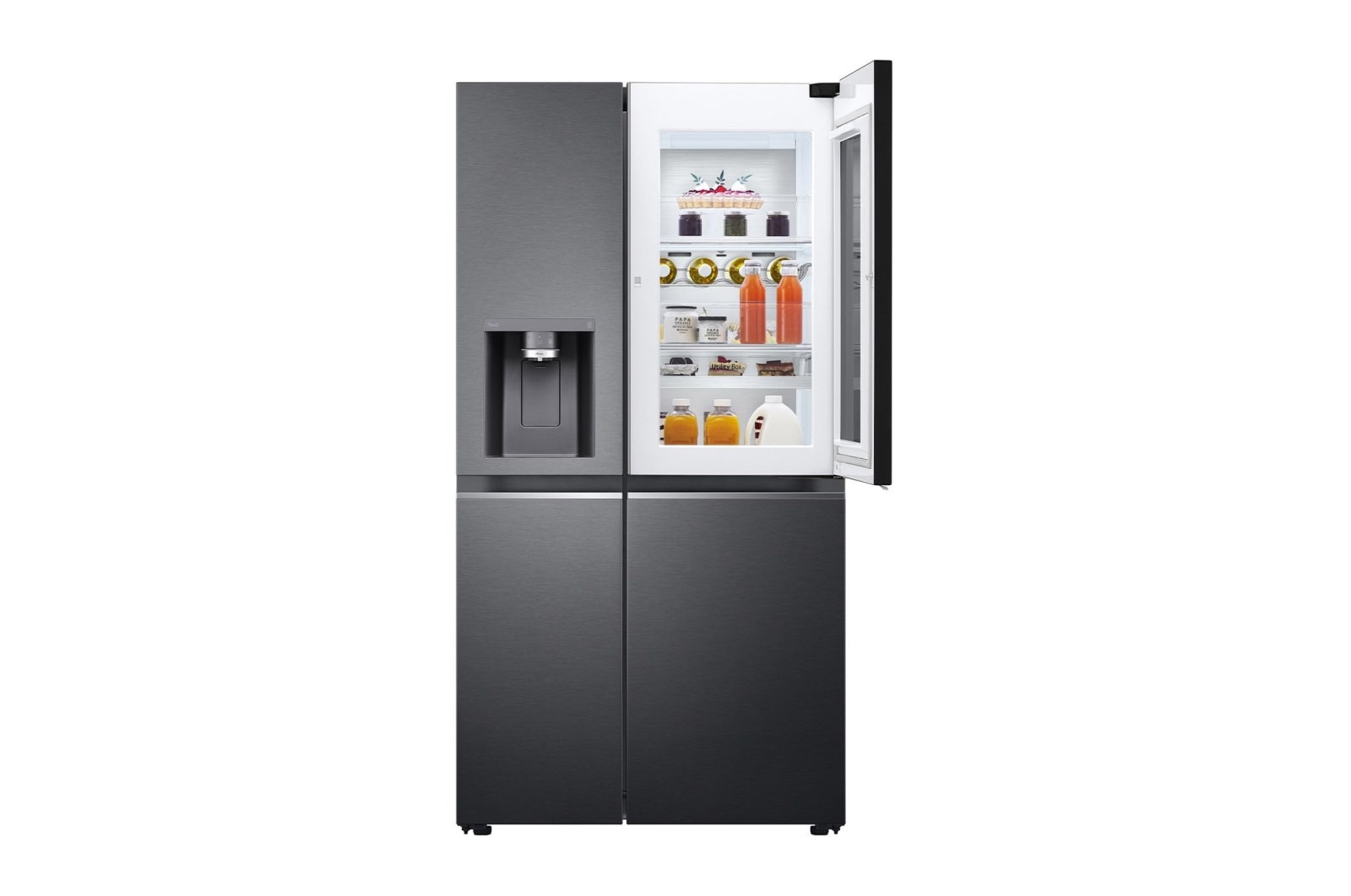 LG Side-by-Side mit InstaView Door-in-Door® | Eis-, Crushed Ice- und Wasserspender  | 635 Liter Kapazität | Energieeffizienzklasse F | Interner Wassertank 4L | Matte Black | GSXV91MCAF, GSXV91MCAF