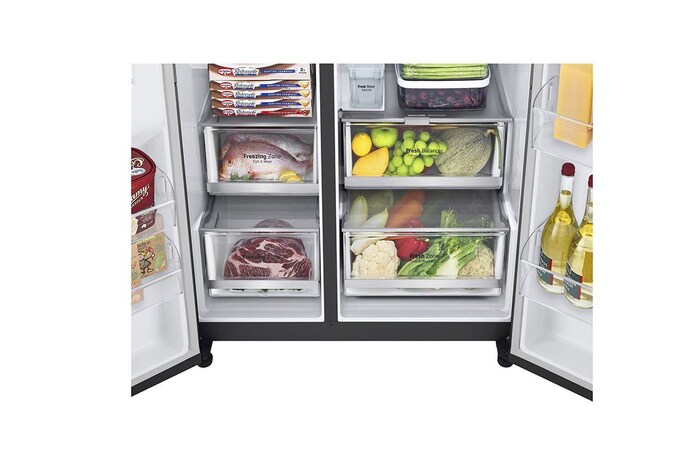LG Side-by-Side Kühlschrank mit InstaView Door-in-Door® (EEK E, 635L, 179cm hoch) mit Eis-, Crushed Ice- und Wasserspender & internem Wassertank | GSXV91MCLE, GSXV91MCLE