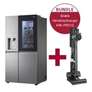 Vorderseite von Side-by-Side mit InstaView Door-in-Door® GSXV91PZAE & Handstaubsauger mit zwei Akkus I Iron Grey I LG CordZero® A9K-PRO1G GSXV91PZAE.A9K1G
