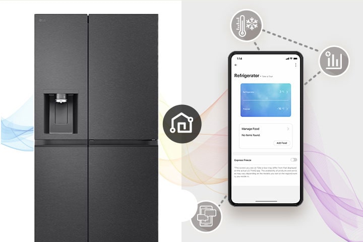 Es ist ein Kühlschrank und ein Mobiltelefon zu sehen.