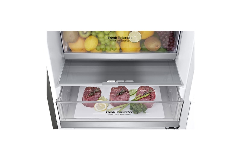 LG Kühl-Gefrierkombination | 341 Liter Nutzinhalt | Energieeffizienzklasse D | Steel | 186 cm | Inverter-Linearkompressor | GBB72SWEFN, GBB71PZDFN