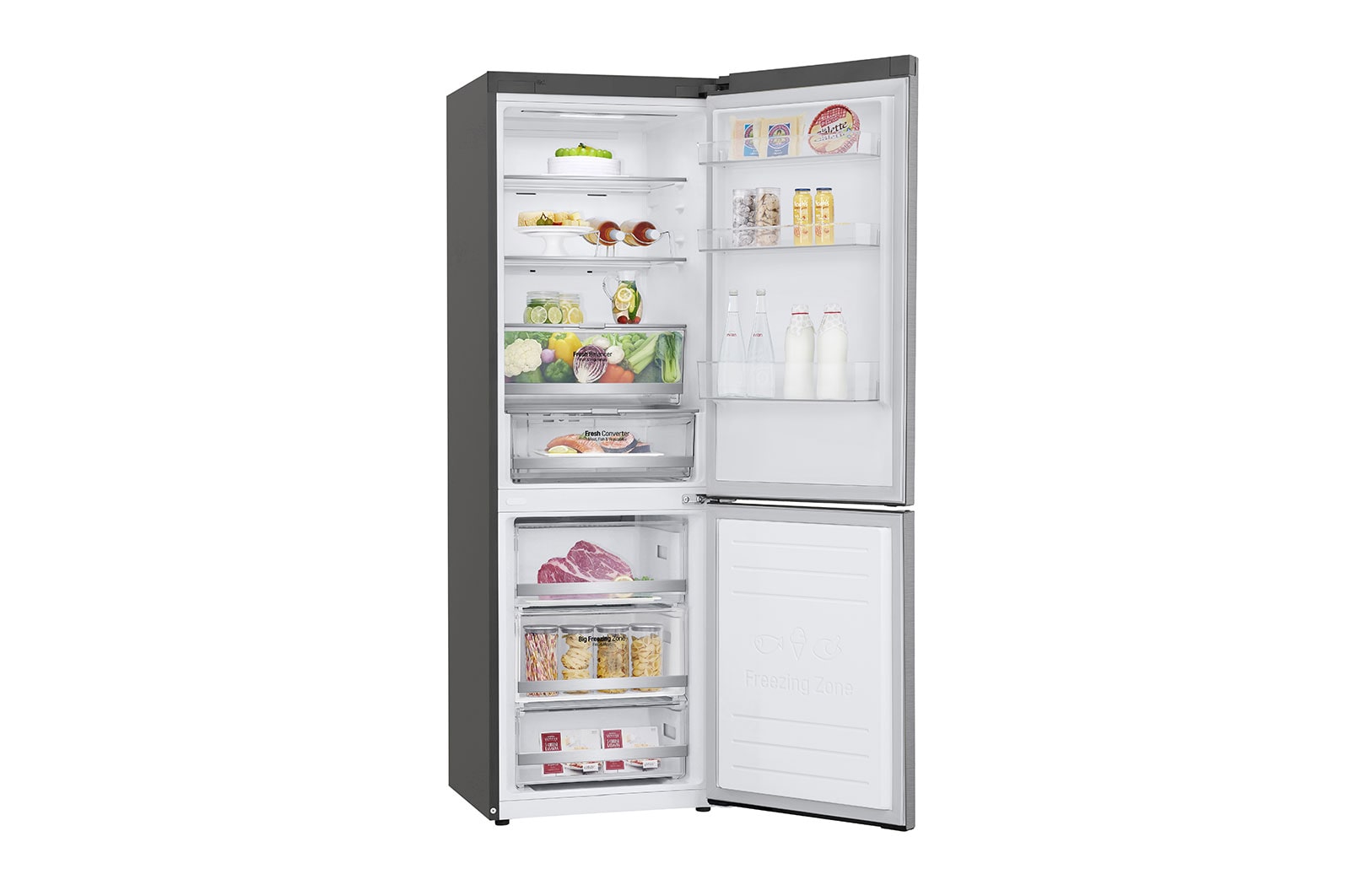 LG Kühl-Gefrierkombination | 341 Liter Nutzinhalt | Energieeffizienzklasse D | Steel | 186 cm | Inverter-Linearkompressor | GBB72SWEFN, GBB71PZDFN