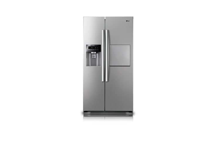 LG Side-by-Side mit puristischem Design und edler Premium Platinum-Front, Eis-, Crushed Eis- und Wasserspender sowie Soft Touch-Barfach, GS3159PVAV