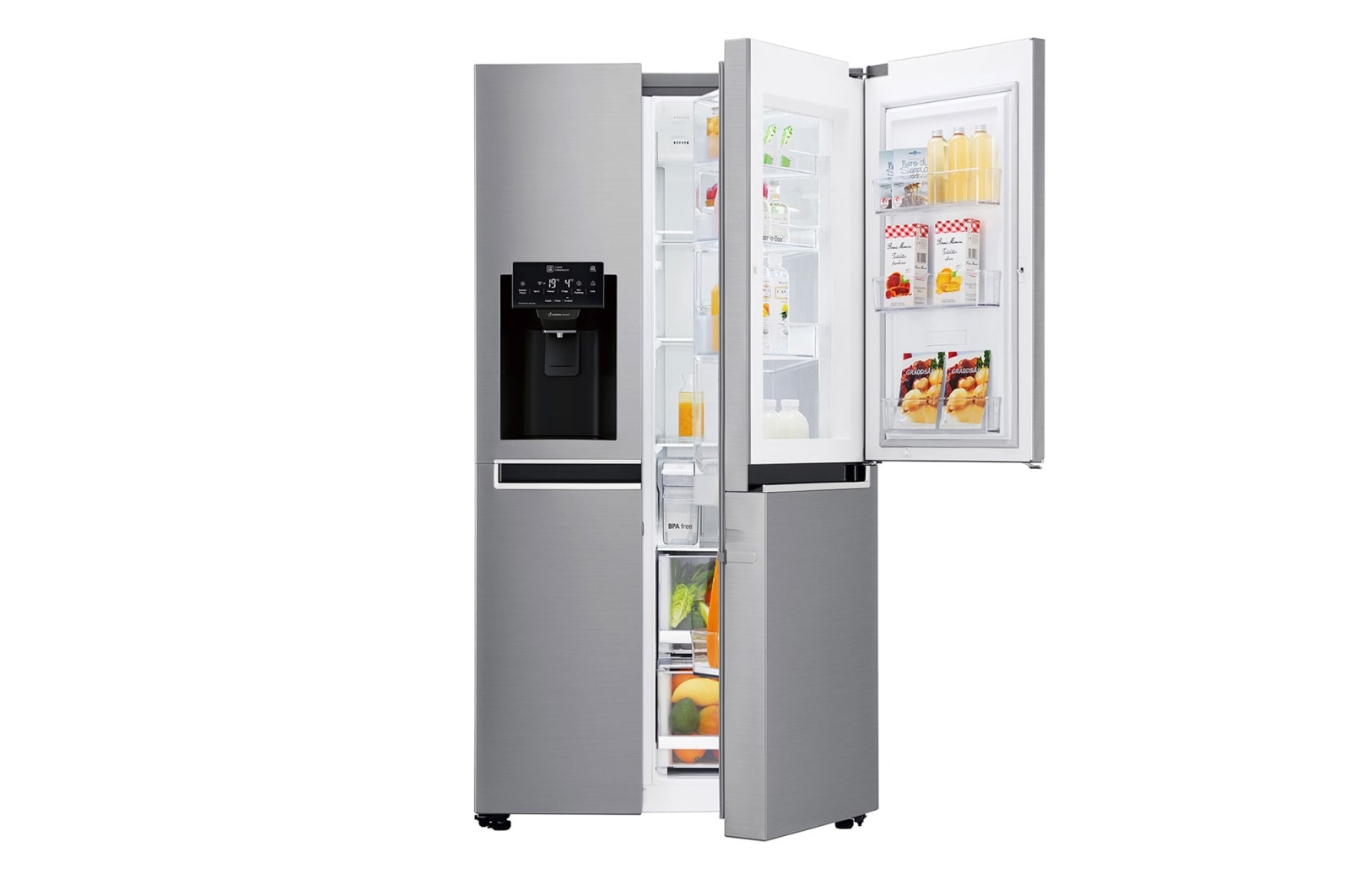 LG Side-by-Side mit Door-in-Door® |  Eis-, Crushed Ice- und Wasserspender  | 625 Liter Kapazität | Energieeffizienzklasse E | Interner Wassertank 4L | Grau | GSJ471DIDZ, GSJ471DIDZ