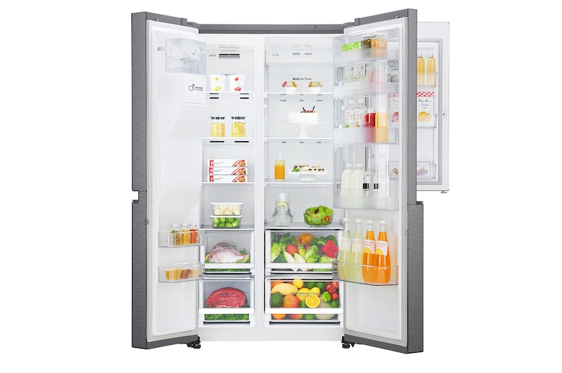 LG Side-by-Side mit Door-in-Door® | Eis-, Crushed Ice- und Wasserspender | 625 Liter Kapazität | Energieeffizienzklasse F | Festwasseranschluss | Dark Graphite | GSJ470DIDV, GSJ470DIDV