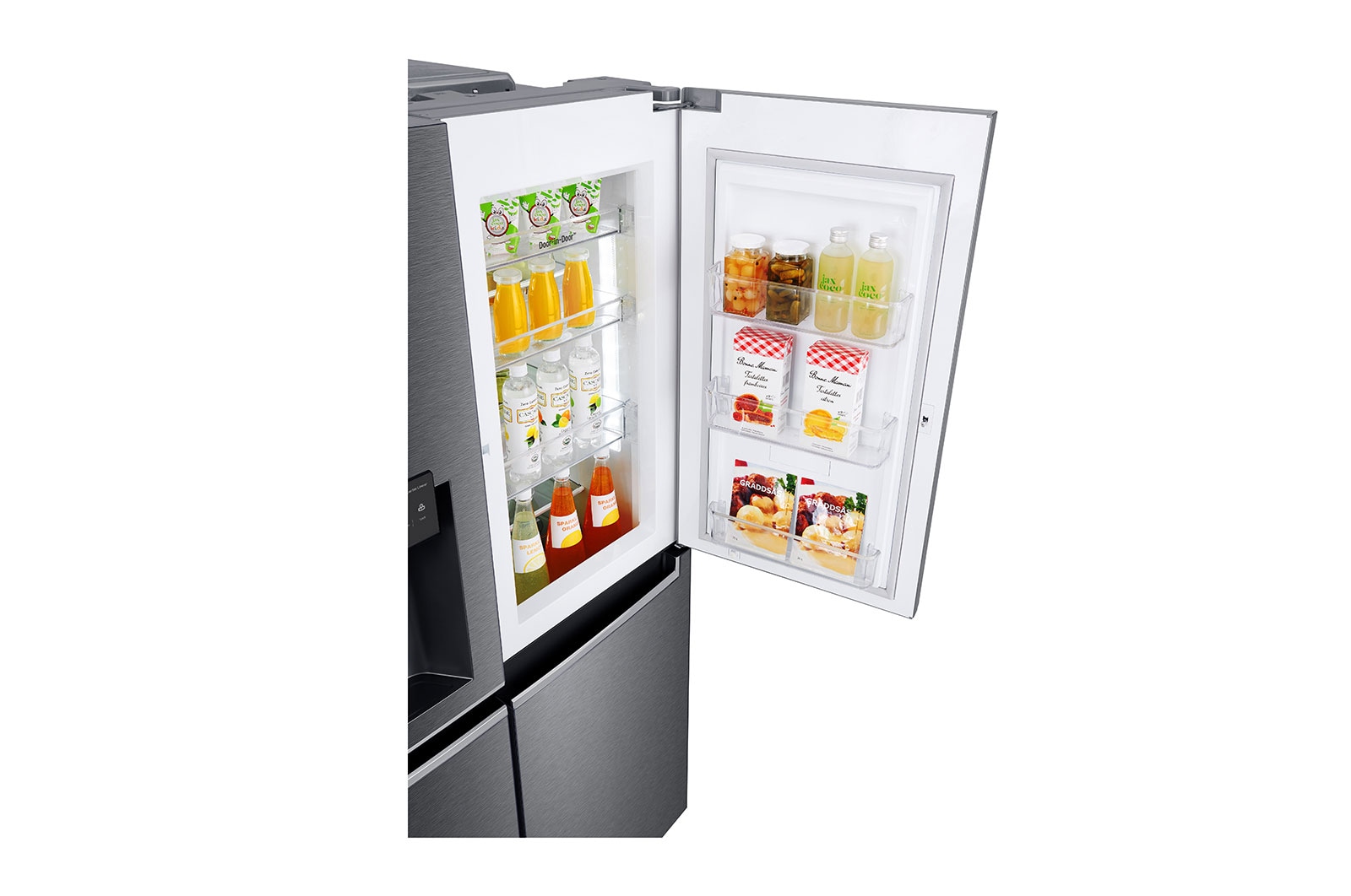 LG Side-by-Side mit Door-in-Door® |  Eis-, Crushed Ice- und Wasserspender  | 625 Liter Kapazität | Energieeffizienzklasse F | Festwasseranschluss  | Dark Graphite | GSJ470DIDV, GSJ470DIDV