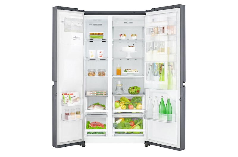 LG Side-by-Side mit Door-in-Door® | Eis-, Crushed Ice- und Wasserspender | 625 Liter Kapazität | Energieeffizienzklasse F | Festwasseranschluss | Dark Graphite | GSJ470DIDV, GSJ470DIDV