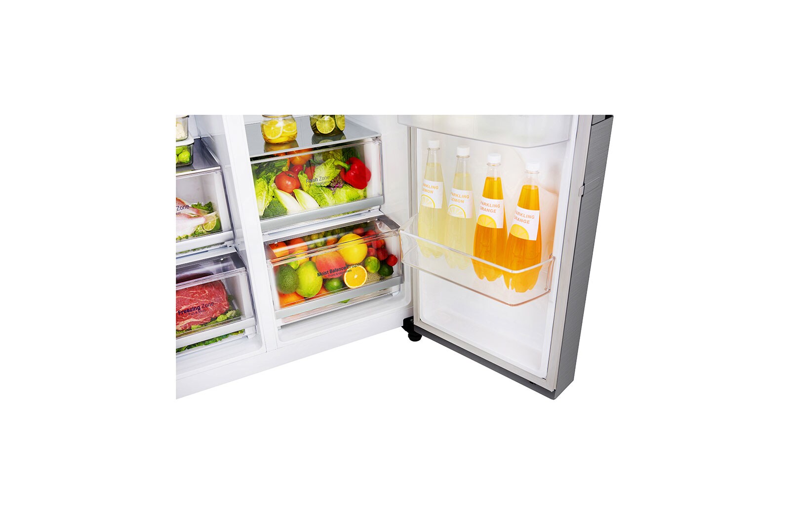 LG Side-by-Side mit Door-in-Door® | Eis-, Crushed Ice- und Wasserspender | 625 Liter Kapazität | Energieeffizienzklasse F | Festwasseranschluss | Steel | GSJ760PZZZ, GSJ760PZZZ