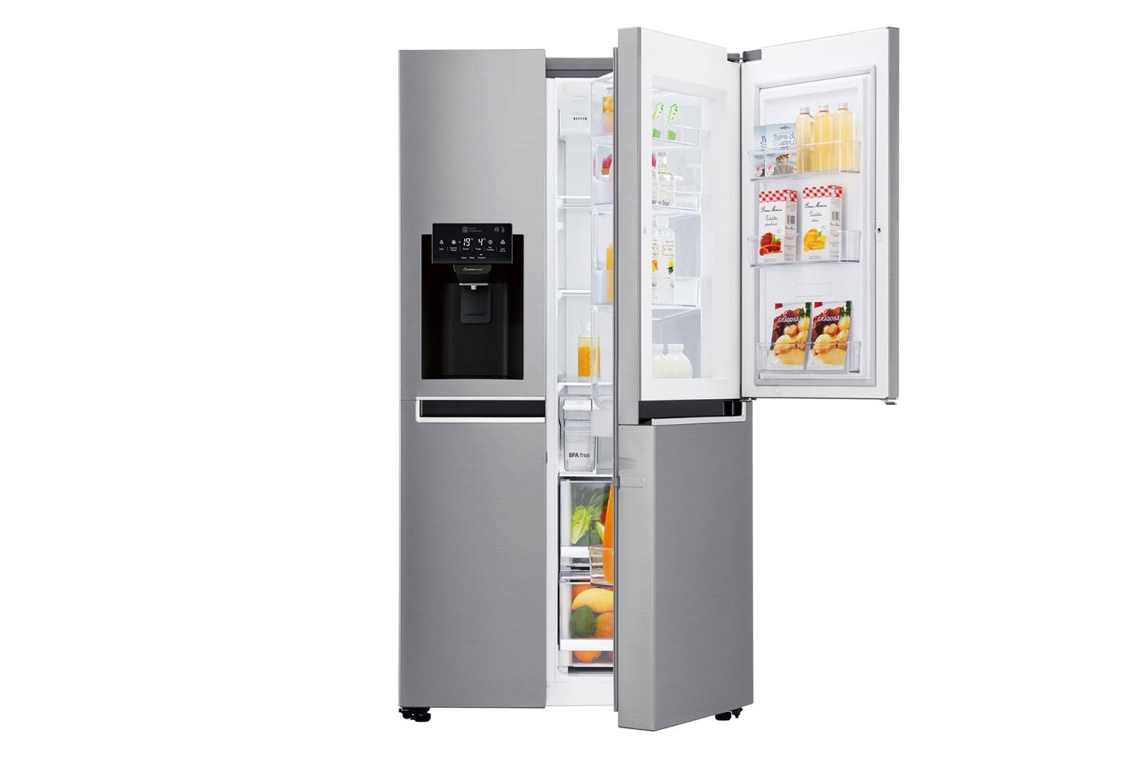 LG Side-by-Side mit Door-in-Door® | Eis-, Crushed Ice- und Wasserspender | 625 Liter Kapazität | Energieeffizienzklasse F | Interner Wassertank 4L | Steel | GSJ761PZZZ, GSJ761PZZZ