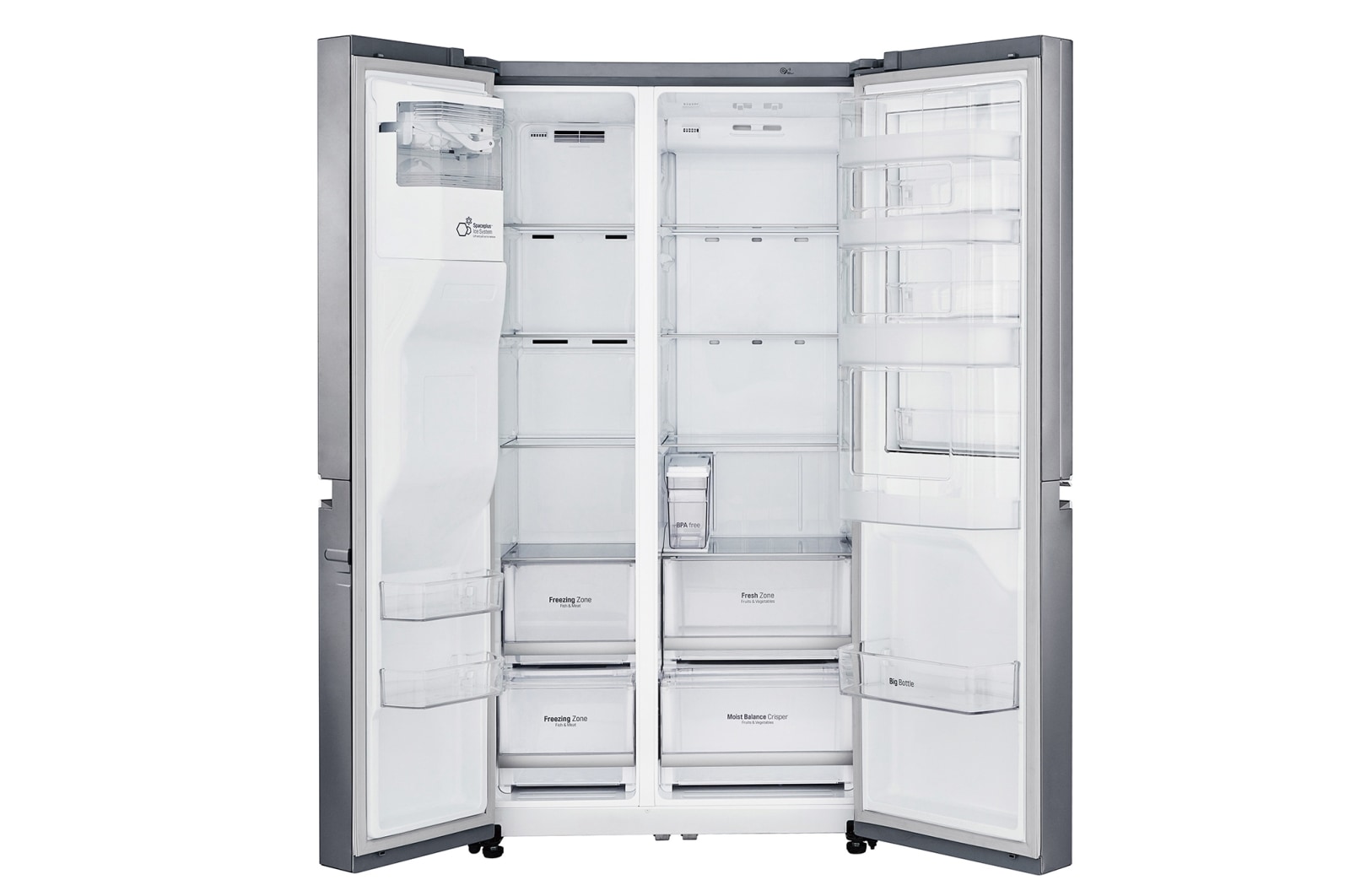 LG Side-by-Side mit Door-in-Door® | Eis-, Crushed Ice- und Wasserspender | 625 Liter Kapazität | Energieeffizienzklasse F | Interner Wassertank 4L | Steel | GSJ761PZZZ, GSJ761PZZZ