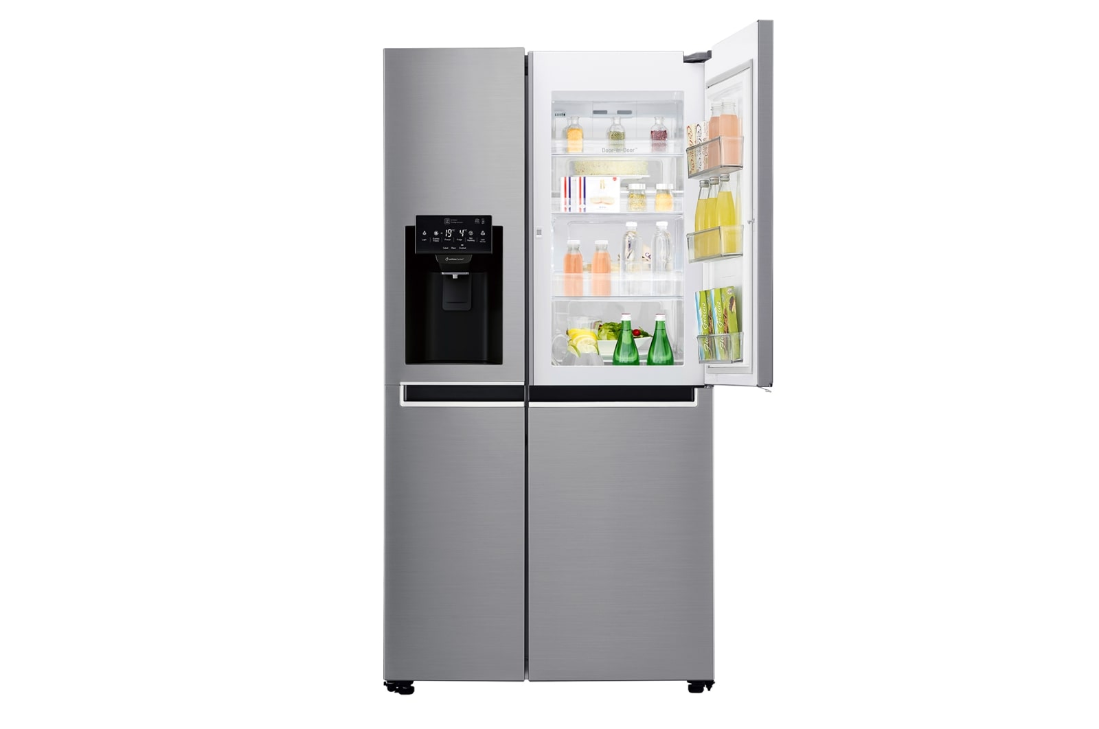 LG Side-by-Side mit Door-in-Door® | Eis-, Crushed Ice- und Wasserspender | 625 Liter Kapazität | Energieeffizienzklasse F | Interner Wassertank 4L | Steel | GSJ761PZZZ, GSJ761PZZZ