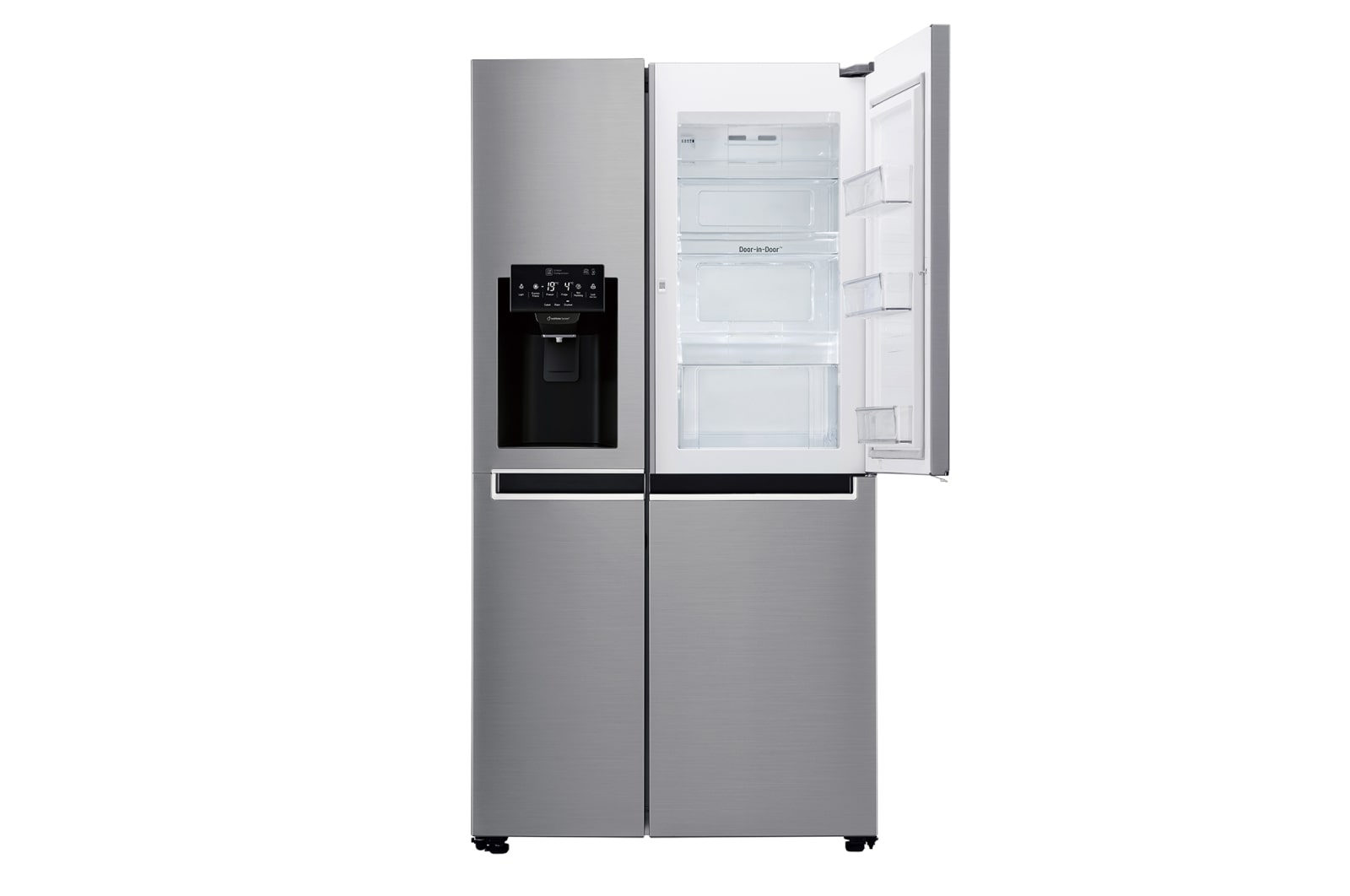 LG Side-by-Side mit Door-in-Door® | Eis-, Crushed Ice- und Wasserspender | 625 Liter Kapazität | Energieeffizienzklasse F | Interner Wassertank 4L | Steel | GSJ761PZZZ, GSJ761PZZZ