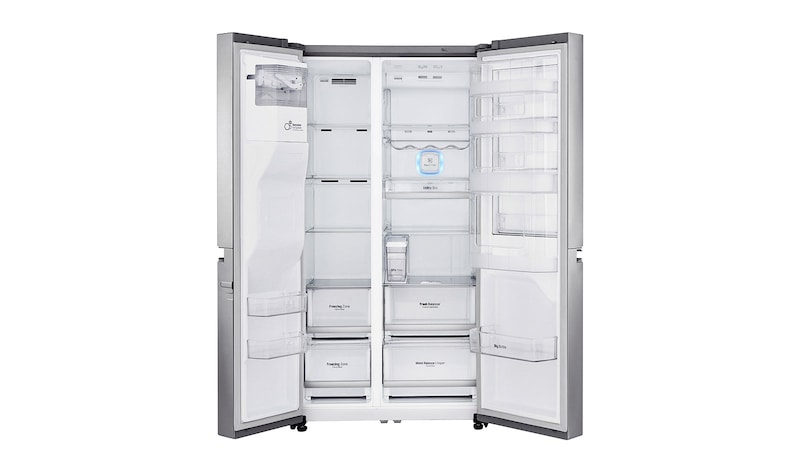 LG Side-by-Side mit Door-in-Door® | Eis-, Crushed Ice- und Wasserspender | 625 Liter Kapazität | Energieeffizienzklasse F | Interner Wassertank 4L | Edelstahl | GSJ961NEAZ, GSJ961NEAZ