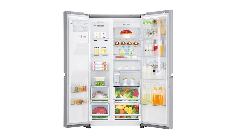 LG Side-by-Side mit Door-in-Door® | Eis-, Crushed Ice- und Wasserspender | 625 Liter Kapazität | Energieeffizienzklasse F | Interner Wassertank 4L | Edelstahl | GSJ961NEAZ, GSJ961NEAZ