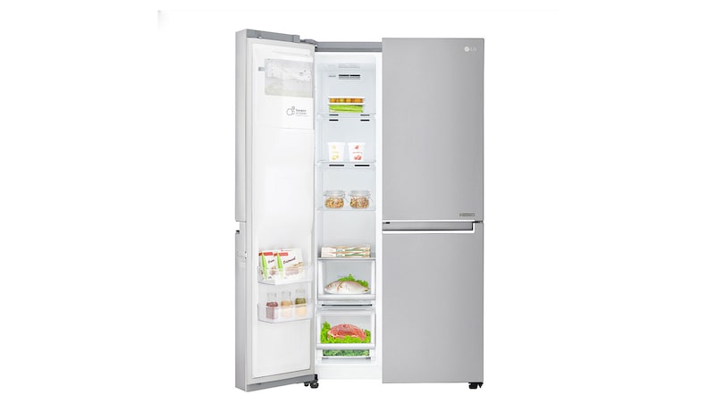 LG Side-by-Side mit Door-in-Door® | Eis-, Crushed Ice- und Wasserspender | 625 Liter Kapazität | Energieeffizienzklasse F | Interner Wassertank 4L | Edelstahl | GSJ961NEAZ, GSJ961NEAZ