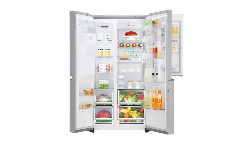 LG Side-by-Side mit Door-in-Door® | Eis-, Crushed Ice- und Wasserspender | 625 Liter Kapazität | Energieeffizienzklasse F | Interner Wassertank 4L | Edelstahl | GSJ961NEAZ, GSJ961NEAZ