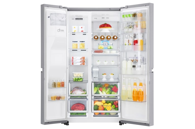 LG Side-by-Side mit Door-in-Door® |  Eis-, Crushed Ice- und Wasserspender  | 625 Liter Kapazität | Energieeffizienzklasse F | Interner Wassertank 4L | Edelstahl | GSJ961NEAZ, GSJ961NEAZ