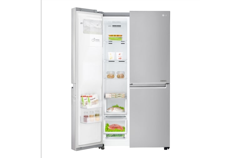 LG Side-by-Side mit Door-in-Door® |  Eis-, Crushed Ice- und Wasserspender  | 625 Liter Kapazität | Energieeffizienzklasse F | Interner Wassertank 4L | Edelstahl | GSJ961NEAZ, GSJ961NEAZ