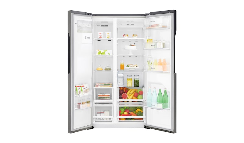 LG Side-by-Side mit Eis-, Crushed Ice- und Wasserspender | 606 Liter Kapazität | Energieeffizienzklasse F | Interner Wassertank 4L | Dark Graphite | GSL361ICEZ, GSL361ICEZ