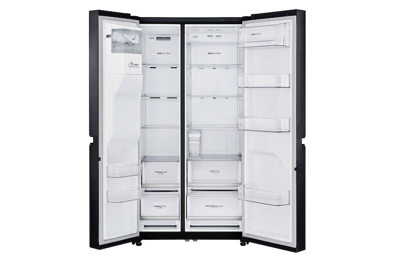 LG Side-by-Side mit Eis-, Crushed Ice- und Wasserspender | 625 Liter Kapazität | Energieeffizienzklasse F | Interner Wassertank 4L | Matte Black Steel | GSL761MCZZ, GSL761MCZZ