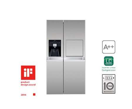 LG UND WASSERSPENDER UND ENERGIEEFFIZIENZKLASSE A++ LG Side-by-Side Kühlschrank mit integriertem Easy Open Griff, Barfach, Eis- und Wasserspender und Energieeffizienzklasse A++, GSP545PZQZ