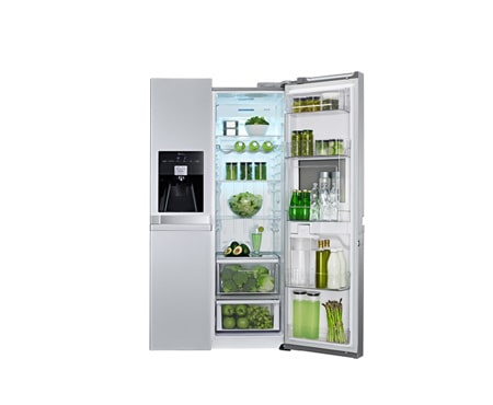LG UND WASSERSPENDER UND ENERGIEEFFIZIENZKLASSE A++ LG Side-by-Side Kühlschrank mit integriertem Easy Open Griff, Barfach, Eis- und Wasserspender und Energieeffizienzklasse A++, GSP545PZQZ